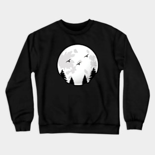 Trees and birds with moon silhouette Crewneck Sweatshirt